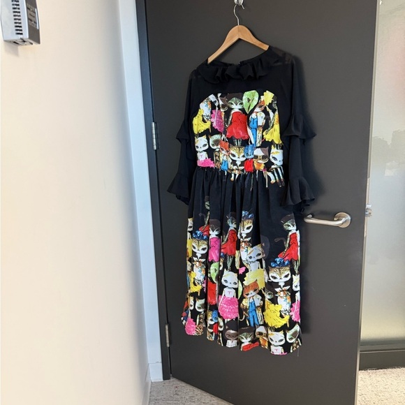 Crazy cat alien sheer ruffled XL (see measurements) Printed Women's Dress EUC - Picture 3 of 16